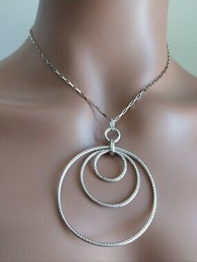 Sterling  Silver Triple Hoop Pendant Necklace